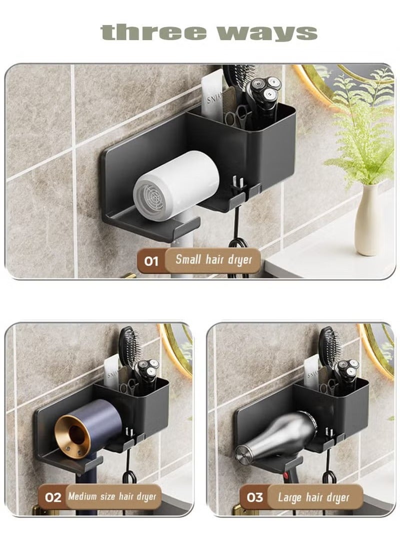 Hair Dryer Holder Self Adhesive Hair Tool Organizer Blow Dryer Holder Wall Mount Hair Care Tools Organizer Bathroom Space Saver (Grey) - Image 5