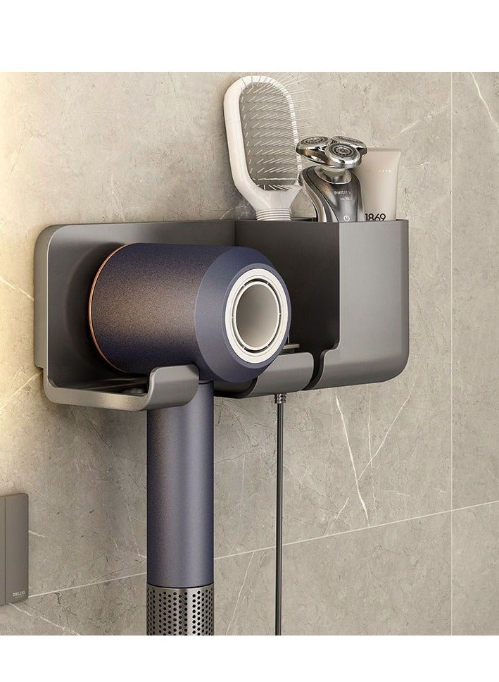 Hair Dryer Holder Self Adhesive Hair Tool Organizer Blow Dryer Holder Wall Mount Hair Care Tools Organizer Bathroom Space Saver (Grey) - Image 1