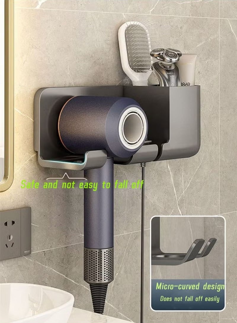 Hair Dryer Holder Self Adhesive Hair Tool Organizer Blow Dryer Holder Wall Mount Hair Care Tools Organizer Bathroom Space Saver (Grey) - Image 4