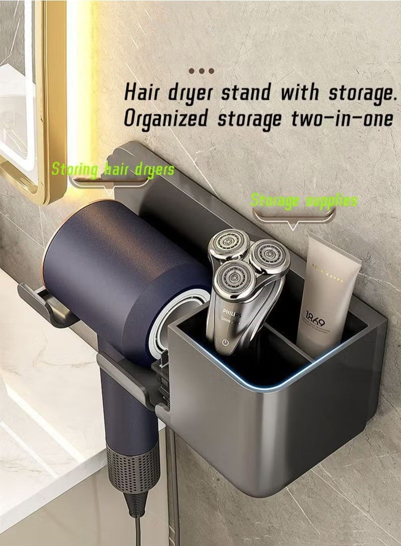 Hair Dryer Holder Self Adhesive Hair Tool Organizer Blow Dryer Holder Wall Mount Hair Care Tools Organizer Bathroom Space Saver (Grey) - Image 3