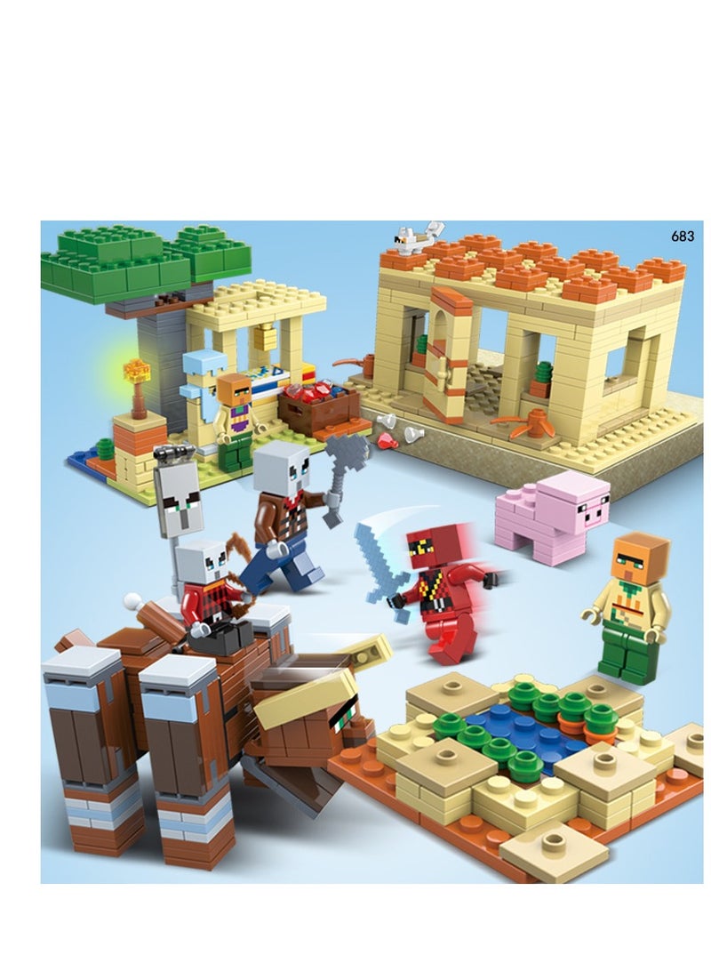 MINECRAFT مجموعة بناء غارة الإيلجر من ماينكرافت للأطفال مجموعة كتل البناء ألعاب هدايا عيد الميلاد ألعاب تعليمية (562 قطعة) - Image 1