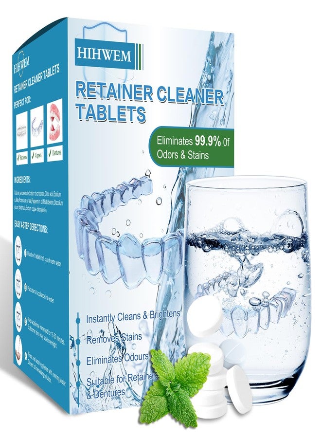 HIHWEM Retainer Cleaner Tablets, Denture Cleaner Effervescent Tablets - 120 Count, 4 Month Supply, Remove Stains & Odors for Clear Aligners, Night Guards, Mouthguards, Non-Abrasive, Bleach-Free - Image 1