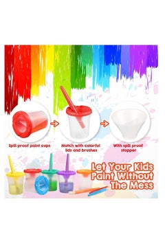 Excefore Spill Proof Paint Cups with Brushes for Kids Lids Toddler Painting Tools Watercolor, Tempera, Washable, Acrylic, Crafts 40 Pieces  - Image 2