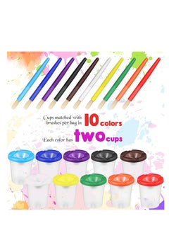 Excefore Spill Proof Paint Cups with Brushes for Kids Lids Toddler Painting Tools Watercolor, Tempera, Washable, Acrylic, Crafts 40 Pieces  - Image 5