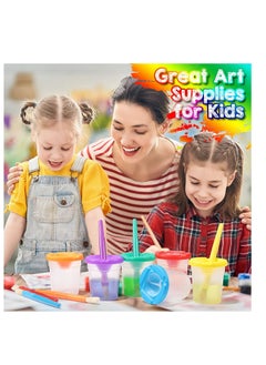 Excefore Spill Proof Paint Cups with Brushes for Kids Lids Toddler Painting Tools Watercolor, Tempera, Washable, Acrylic, Crafts 40 Pieces  - Image 3