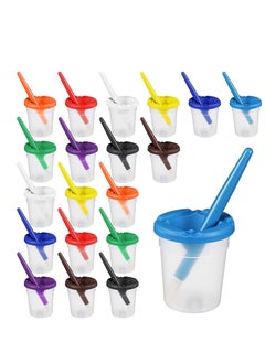 Excefore Spill Proof Paint Cups with Brushes for Kids Lids Toddler Painting Tools Watercolor, Tempera, Washable, Acrylic, Crafts 40 Pieces  - Image 1