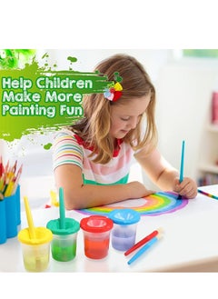 Excefore Spill Proof Paint Cups with Brushes for Kids Lids Toddler Painting Tools Watercolor, Tempera, Washable, Acrylic, Crafts 40 Pieces  - Image 4