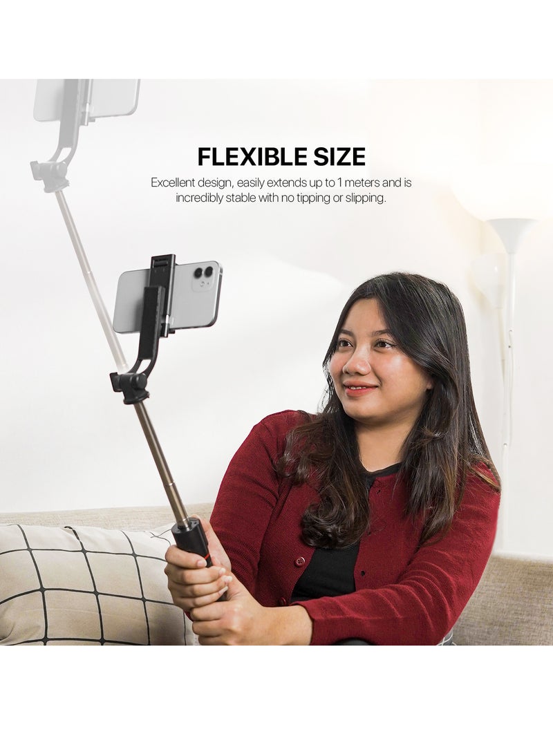 FANTECH Selfie stick tripod, retractable, 360° rotation, wireless remote control, detachable phone holder, lightweight and portable, compatible with iPhone, Samsung, Android, perfect for travel and video blogging - Image 1