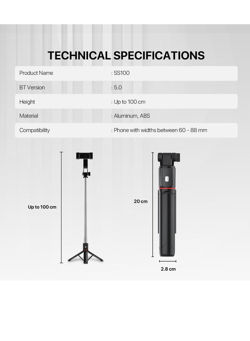 FANTECH Selfie stick tripod, retractable, 360° rotation, wireless remote control, detachable phone holder, lightweight and portable, compatible with iPhone, Samsung, Android, perfect for travel and video blogging - Image 3