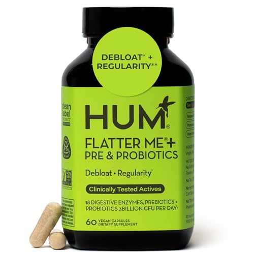 HUM Flatter Me Digestive Enzymes Plus Prebiotics & Probiotics, Digestive Health Bloating Supplement for Women & Men, Fast Acting Anti Bloat Pills Multi Enzyme for Debloating, Vegan, 60 Capsules - Image 1