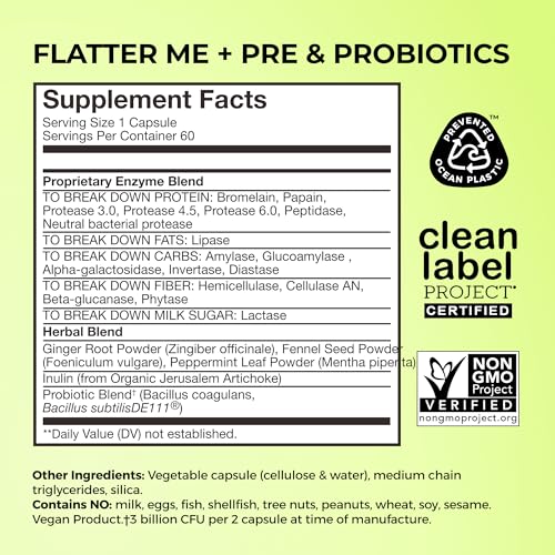 HUM Flatter Me Digestive Enzymes Plus Prebiotics & Probiotics, Digestive Health Bloating Supplement for Women & Men, Fast Acting Anti Bloat Pills Multi Enzyme for Debloating, Vegan, 60 Capsules - Image 2