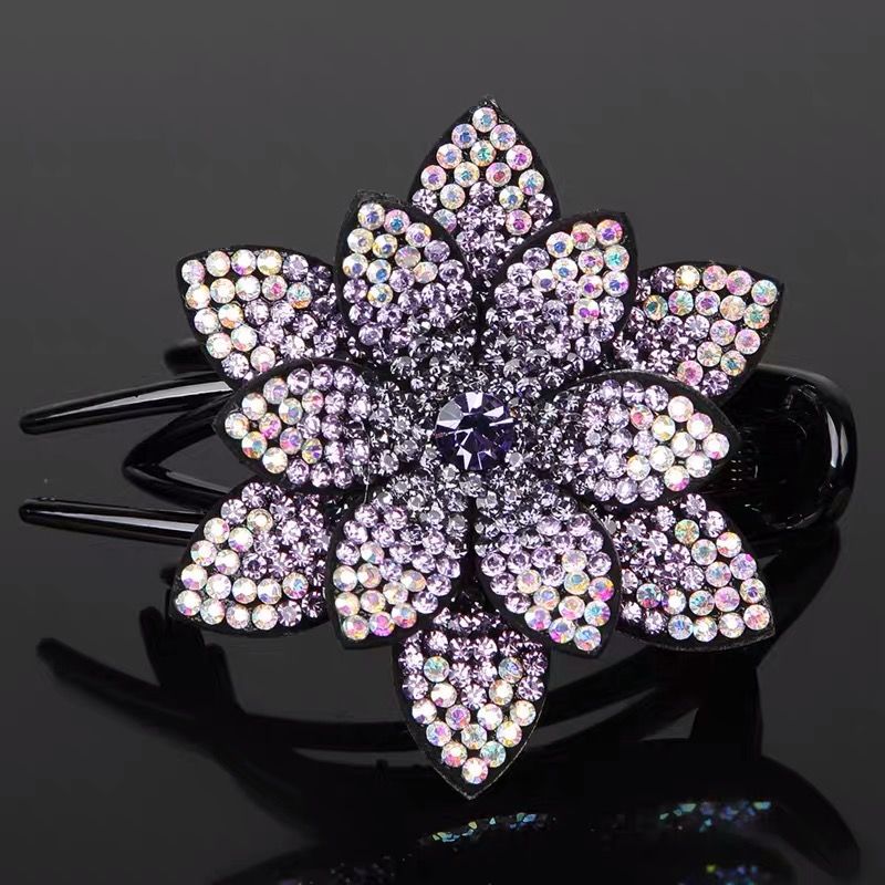 Generic Korean Rhinestone Flower Hair Clip Lotus-Violet 