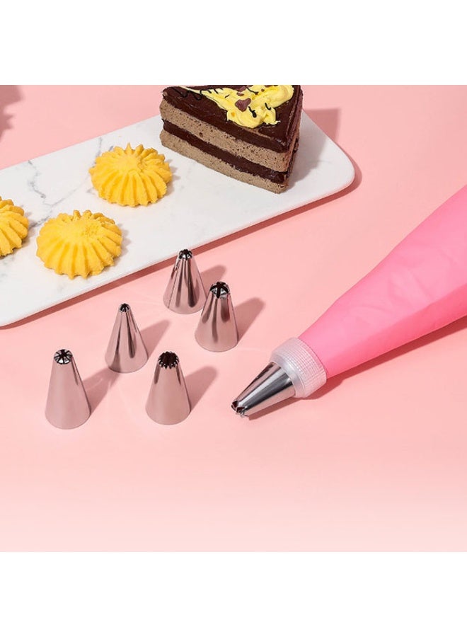 كيك أنابيب أكياس ونصائح، 6 ديكور الفولاذ المقاوم للصدأ المعجنات نصائح 1 Coupler و 1 أكياس المعجنات القابلة لإعادة الاستخدام - Image 2