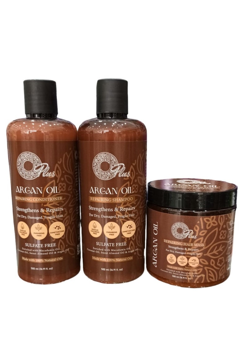 Oplus A set With argan Oil  Shampoo 500 ml  Conditioner 500 ml  and Mask 500 ml  Strengthens and Repairs dry  Damaged and Brittle hair  Free of Sodium Chloride Free of Parabens