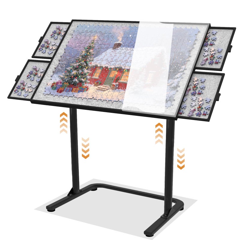 Doerpuz Puzzle Table 1500pcs,Adjustable Height and 90Â°up Angles Puzzle Board for Saving Storage Space,Aluminum Jigsaw Puzzle Tables for Adults with Drawers - Image 1