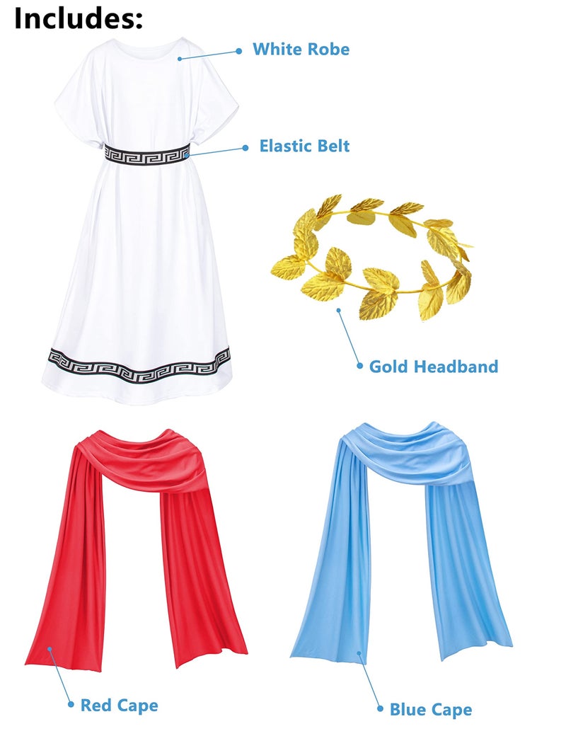Yoroka Kids Grecian Robe for Medieval times Olympic palace White Toga Costume 8-10 Years (140) - Image 2