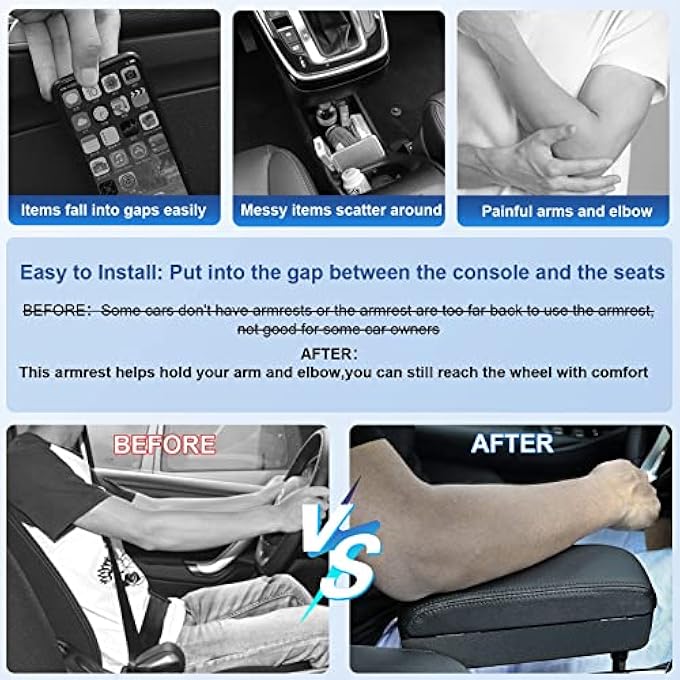 Car Armrest Support Elbow Rest Pad Armrest Extender Console Storage Organizer Universal Fit For Most Cars Black Line - Image 3