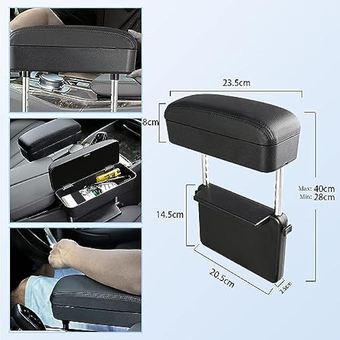 Car Armrest Support Elbow Rest Pad Armrest Extender Console Storage Organizer Universal Fit For Most Cars Black Line - Image 4