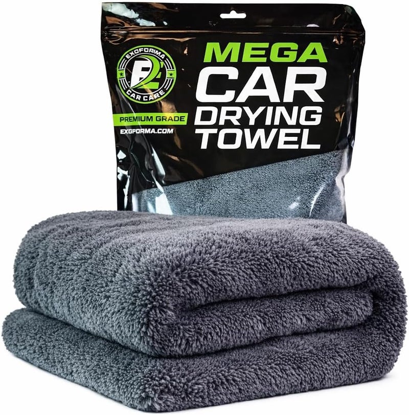 ExoForma Mega Car Drying Towel from No Streaks, Scratches, or Water Spots - Large Premium 1200 GSM Microfiber - Double Twist Pile & Edgeless Design for 1 Quick & Effortless Dry - 24” x 36” - Image 1