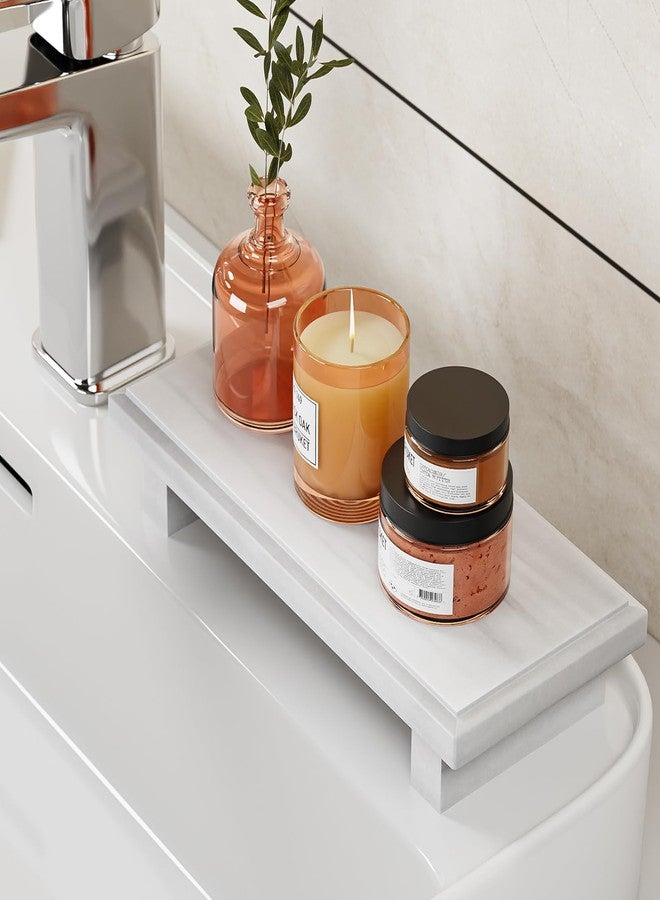 كيه إل إم حامل صينية خشبية صغيرة على قاعدة، ديكور حمام ريفي، حامل صابون خشبي مزخرف للمطبخ، مناسب للطاولة، المنضدة، الحوض، (أبيض) - Image 4