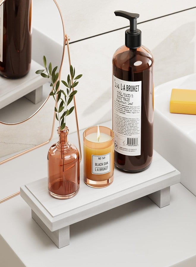 كيه إل إم حامل صينية خشبية صغيرة على قاعدة، ديكور حمام ريفي، حامل صابون خشبي مزخرف للمطبخ، مناسب للطاولة، المنضدة، الحوض، (أبيض) - Image 1