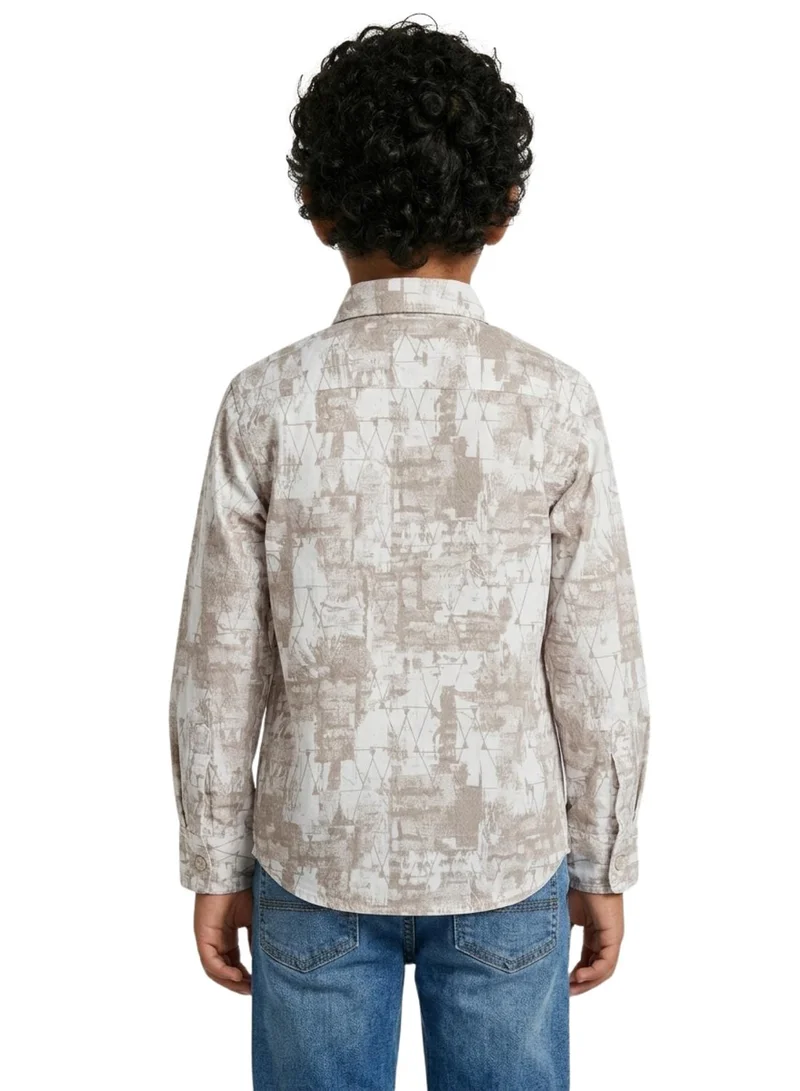 babyqlo Boys Beige Printed Pocket Shirt