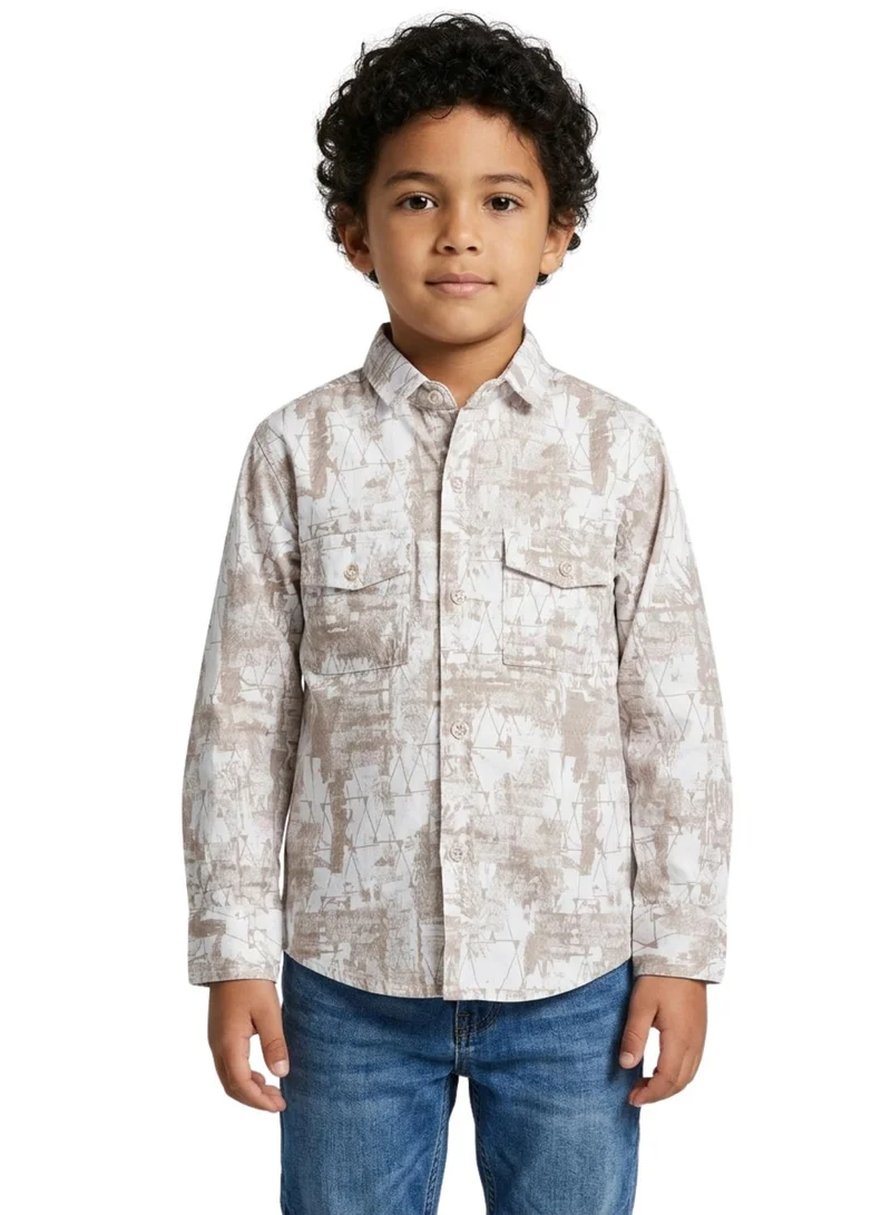 babyqlo Boys Beige Printed Pocket Shirt