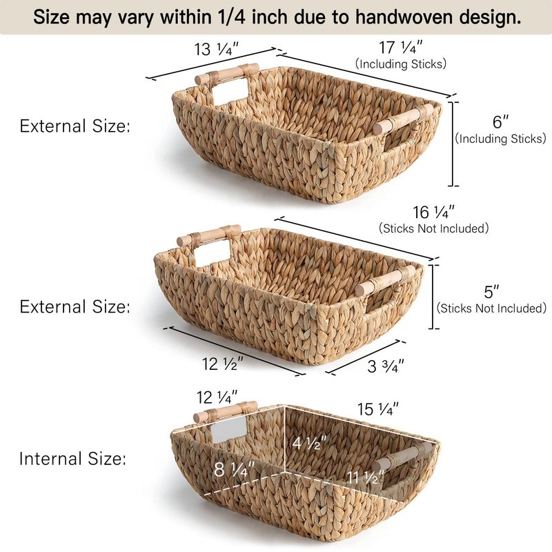 StorageWorks Hand-Woven Storage Baskets with Wooden Handles, Water Hyacinth Wicker Baskets for Organizing, 2 Pack - Image 2