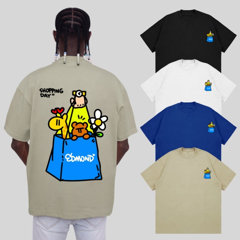 American Design Sense Letter Cartoon Printed Short-Sleeved T-Shirt Men'S Summer Fashion Brand Loose Heavy 260G Couple'S Top - Image 2