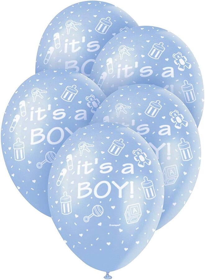 unique 12 Pearlised It's a Boy Baby Shower Balloons (Latex Blue) - Pack of 5