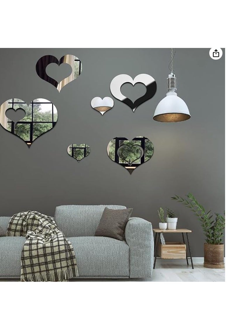 DIY Bands Maviboy Galdo 13PCS Heart Shape Mirror Wall Stickers, Valentine's Day Silver Acrylic Removable Self-Adhesive Mirror Decals for Home Decorations  - Image 1