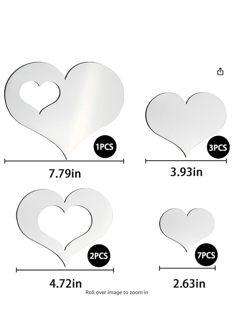 DIY Bands Maviboy Galdo 13PCS Heart Shape Mirror Wall Stickers, Valentine's Day Silver Acrylic Removable Self-Adhesive Mirror Decals for Home Decorations  - Image 2