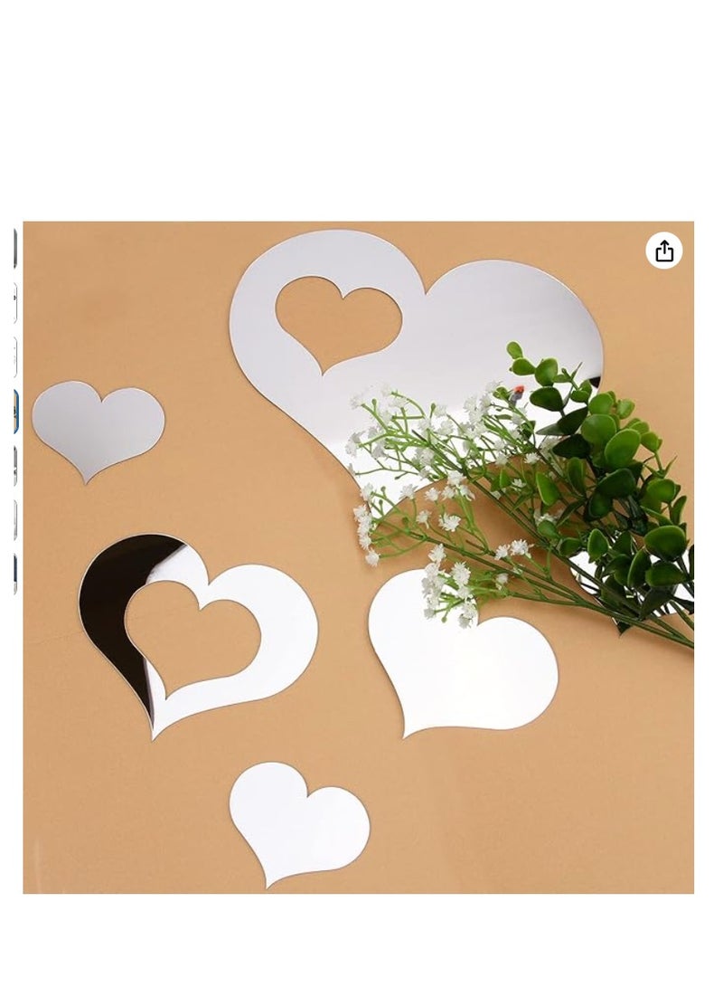 DIY Bands Maviboy Galdo 13PCS Heart Shape Mirror Wall Stickers, Valentine's Day Silver Acrylic Removable Self-Adhesive Mirror Decals for Home Decorations  - Image 4