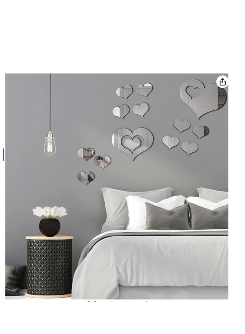 DIY Bands Maviboy Galdo 13PCS Heart Shape Mirror Wall Stickers, Valentine's Day Silver Acrylic Removable Self-Adhesive Mirror Decals for Home Decorations  - Image 5
