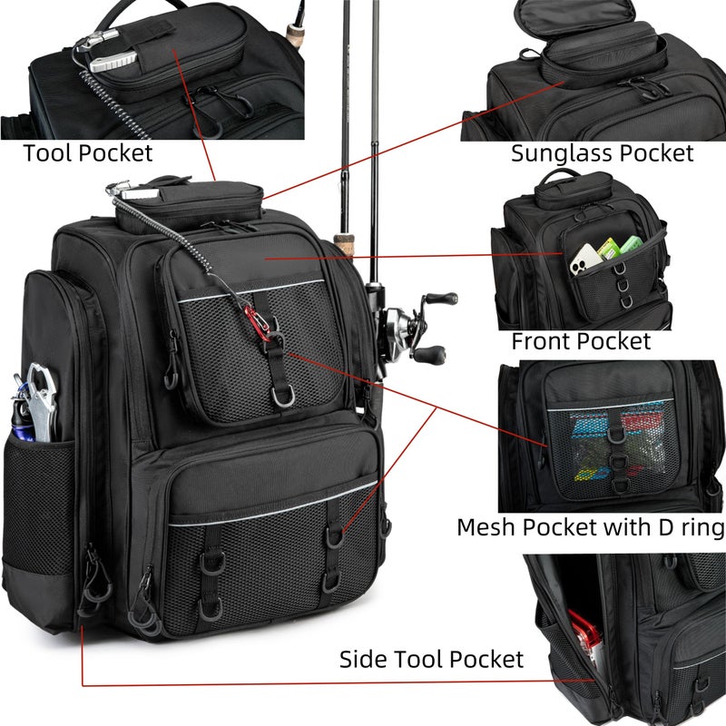 WANOON Fishing Backpack,Tackle Bag,with Tackle Boxes. Large Fishing Bag, Strong Materials - Image 2