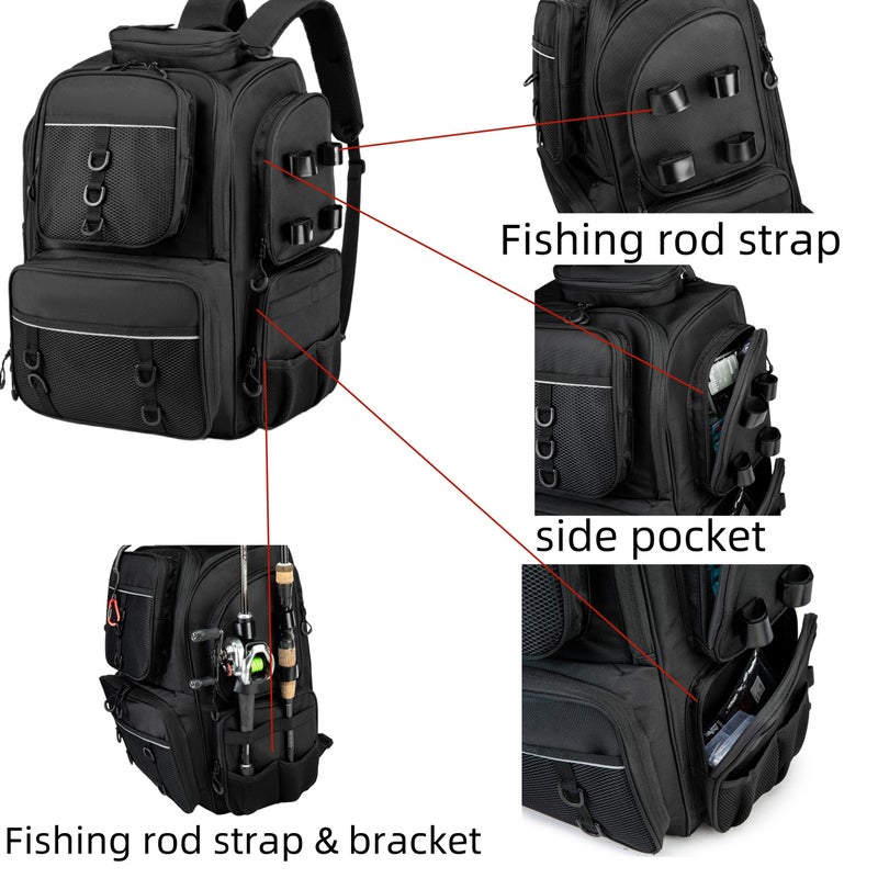 WANOON Fishing Backpack,Tackle Bag,with Tackle Boxes. Large Fishing Bag, Strong Materials - Image 4