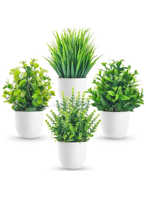 4 عبوات من نباتات صناعية صغيرة للاستخدام الداخلي للمنزل والمكتب والمزرعة وديكور الحمام أخضر