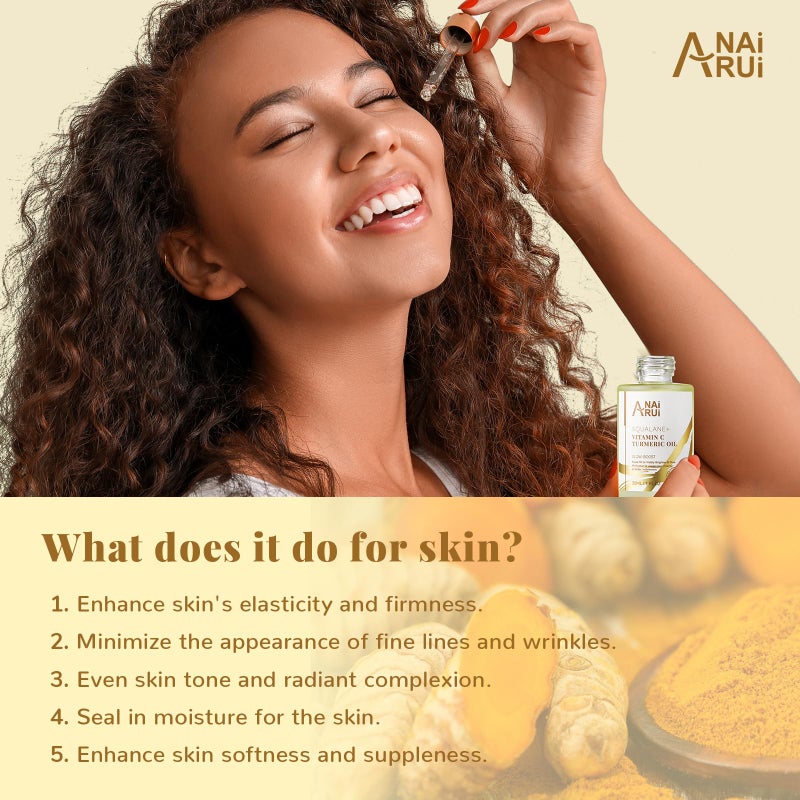 ANAI RUI Squalane Vitamin C Turmeric Facial Oil Moisturizer for Face, Hydrates, Firms Skin, 1fl.Oz. - Image 3
