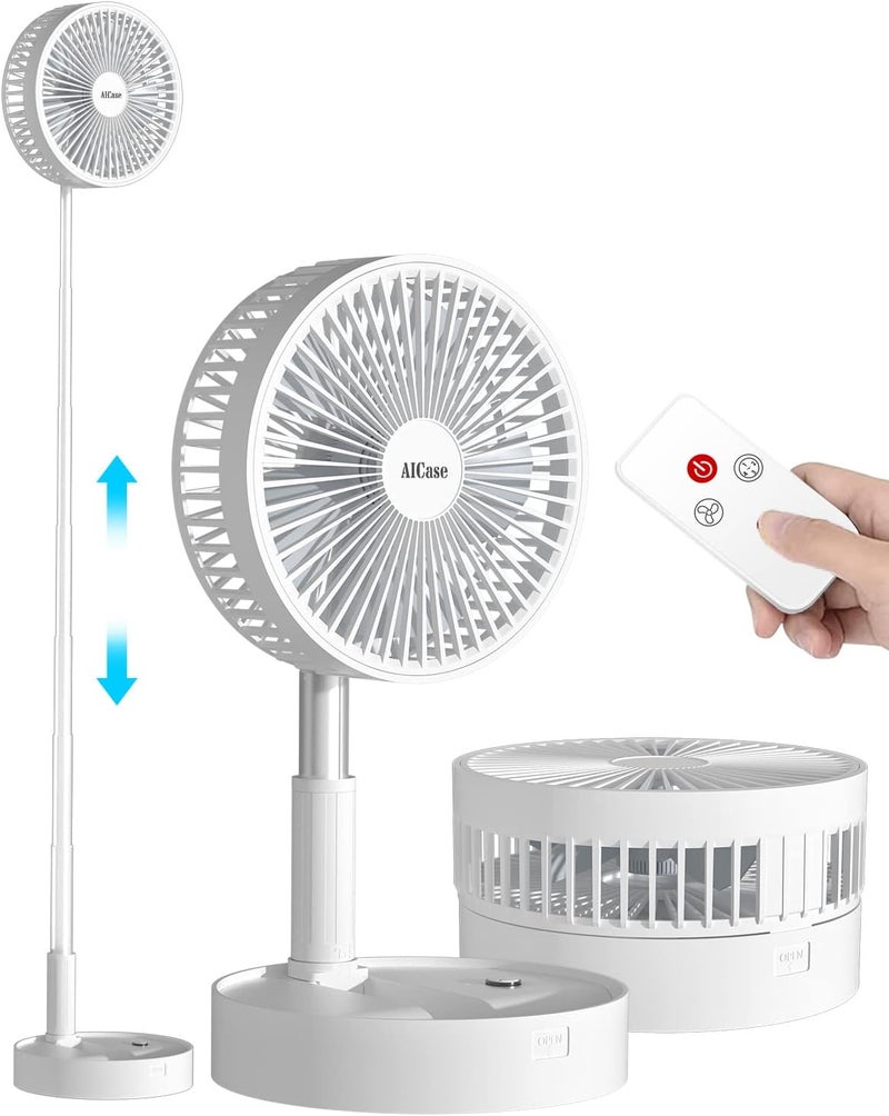 AICase Stand Fan,Folding Portable Telescopic Floor/USB Desk Fan with 10800mAh Rechargeable Battery,4 Speeds Super Quiet Adjustable Height and Head Great for Office Home Outdoor Camping-White - Image 1