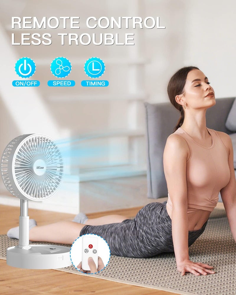 AICase Stand Fan,Folding Portable Telescopic Floor/USB Desk Fan with 10800mAh Rechargeable Battery,4 Speeds Super Quiet Adjustable Height and Head Great for Office Home Outdoor Camping-White - Image 4
