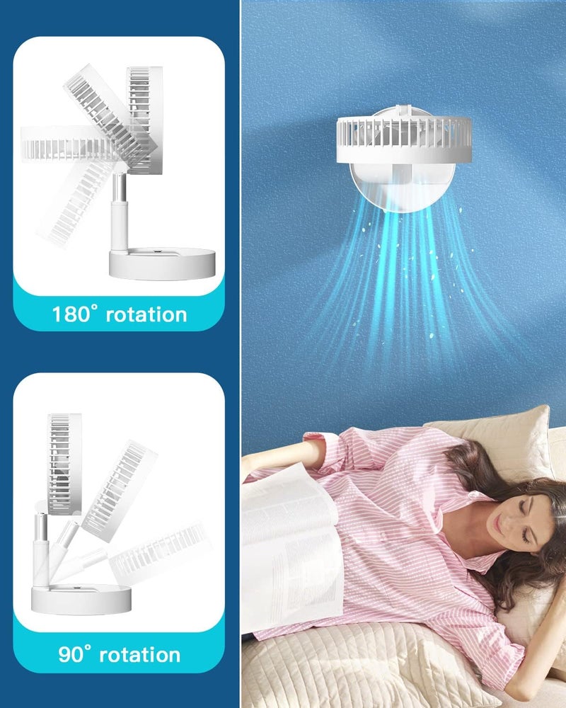 AICase Stand Fan,Folding Portable Telescopic Floor/USB Desk Fan with 10800mAh Rechargeable Battery,4 Speeds Super Quiet Adjustable Height and Head Great for Office Home Outdoor Camping-White - Image 5