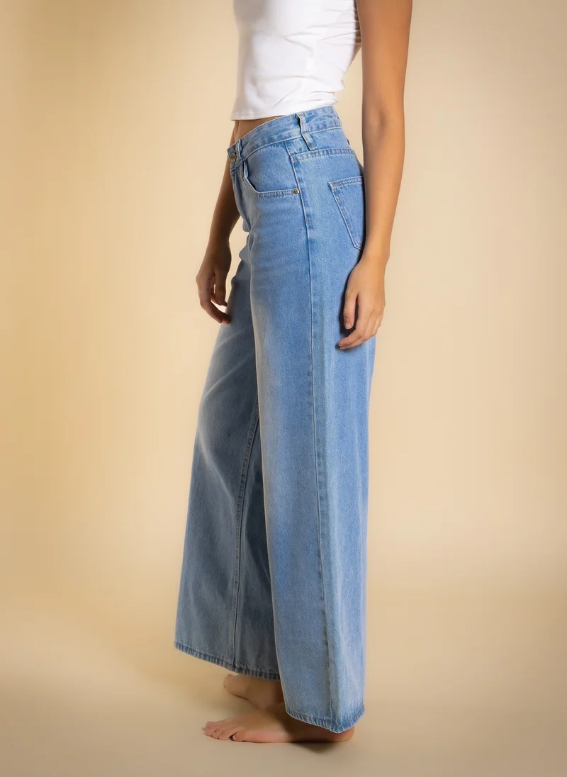 Shapes Light Blue HIGH-WAIST WIDE LEG JEANS for Women | Best Price UAE