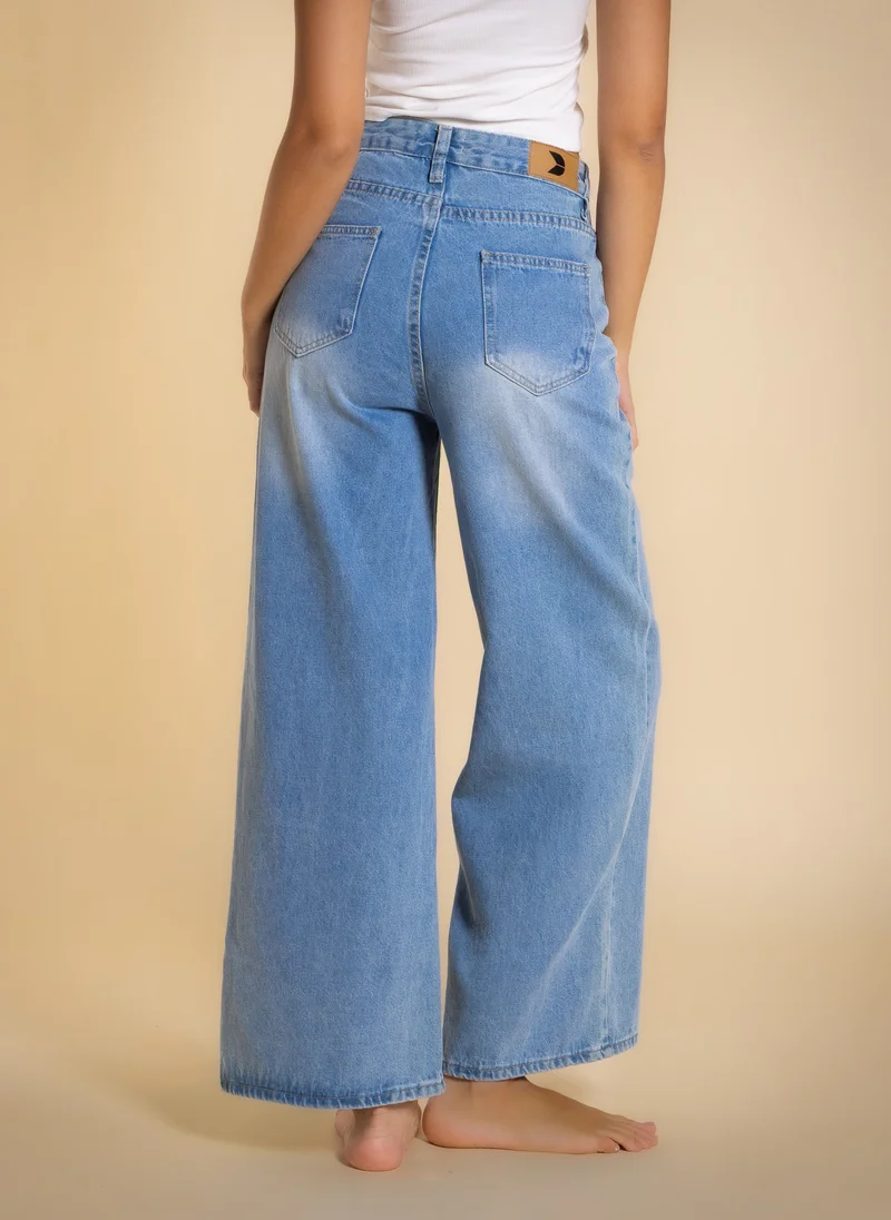 Shapes Light Blue HIGH-WAIST WIDE LEG JEANS for Women | Best Price UAE