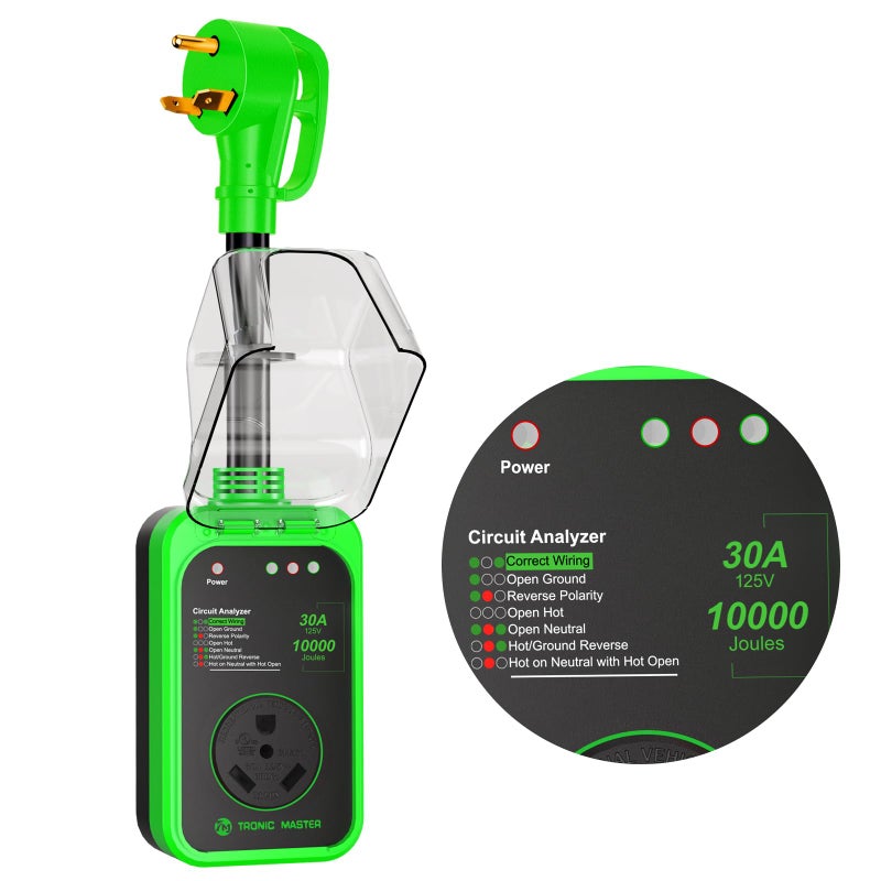 TRONIC MASTER RV Surge Protector 30Amp 10000Joules RV Power Surge RV Circuit Analyzer Surge with Waterproof Cover Safety Certification LED Display RV Adapter Plug for Camper Travel Trailers Green 30A - Image 2