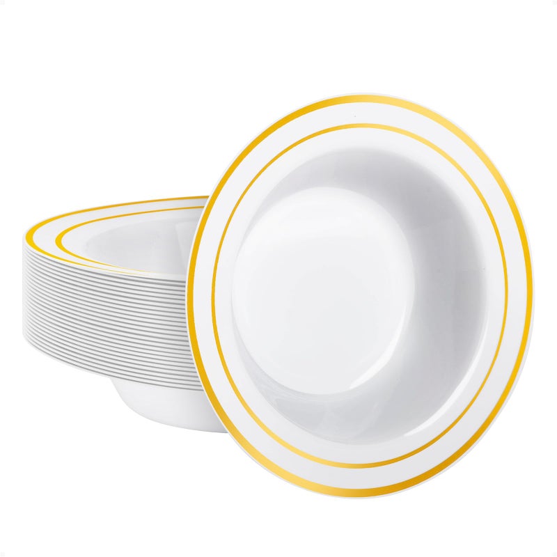 Goodluck 25 Pack Plastic Bowls with Gold Rim 12oz Disposable Soup Bowls Heavy Duty Dessert Bowls for Weddings Parties Dinners Catering Thanksgiving and Everyday Use - Image 3