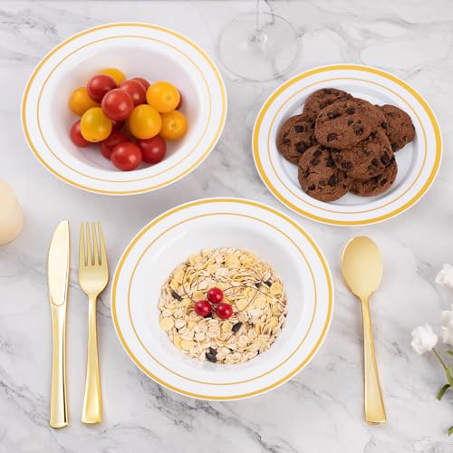 Goodluck 25 Pack Plastic Bowls with Gold Rim 12oz Disposable Soup Bowls Heavy Duty Dessert Bowls for Weddings Parties Dinners Catering Thanksgiving and Everyday Use - Image 5
