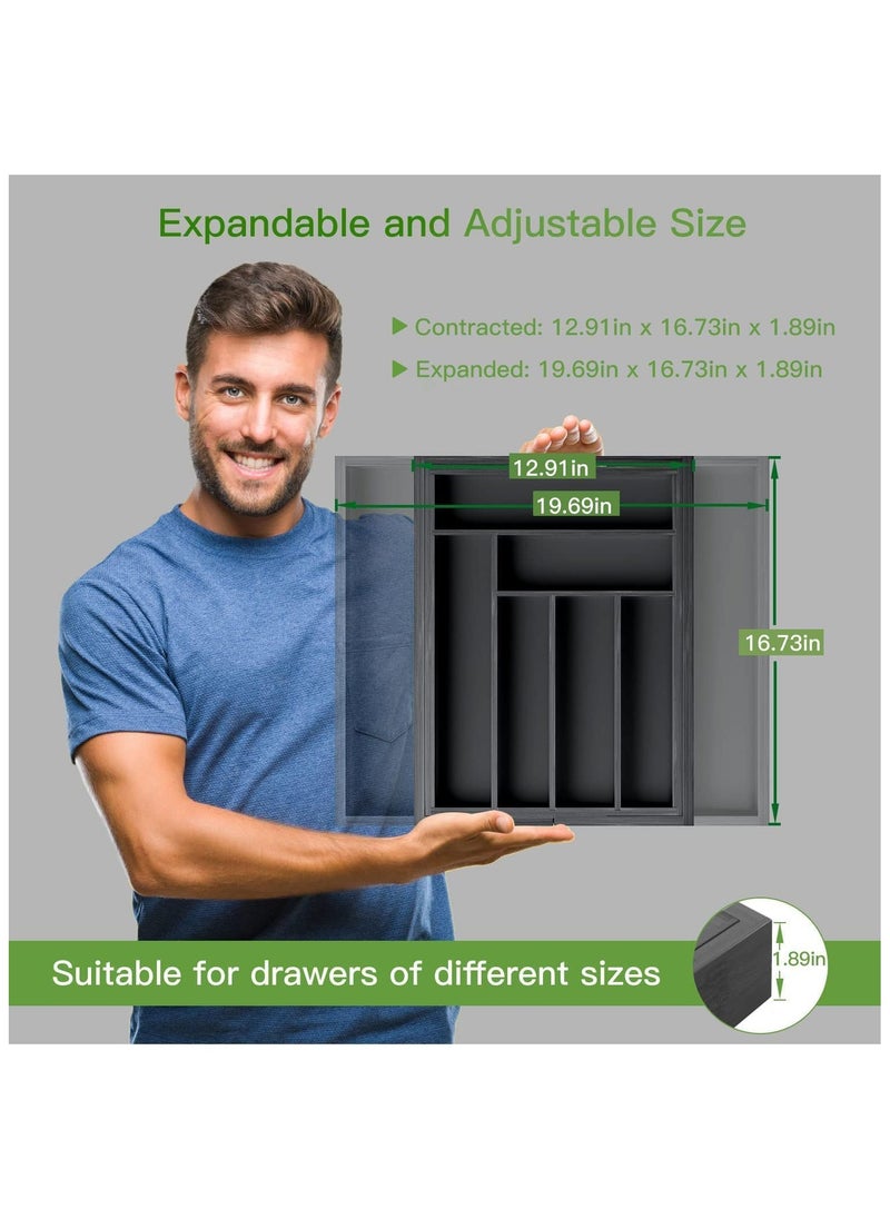 TYCOM Bamboo Kitchen Drawer Organizer, Expandable Cutlery Tray Utensil Silverware Holder, Drawer Dividers Flatware, Knives in Kitchen（50 * 43cm Black）  - Image 2