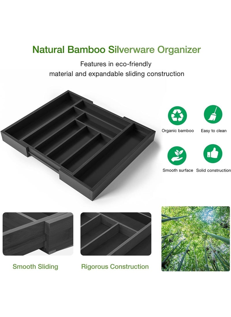 TYCOM Bamboo Kitchen Drawer Organizer, Expandable Cutlery Tray Utensil Silverware Holder, Drawer Dividers Flatware, Knives in Kitchen（50 * 43cm Black）  - Image 3