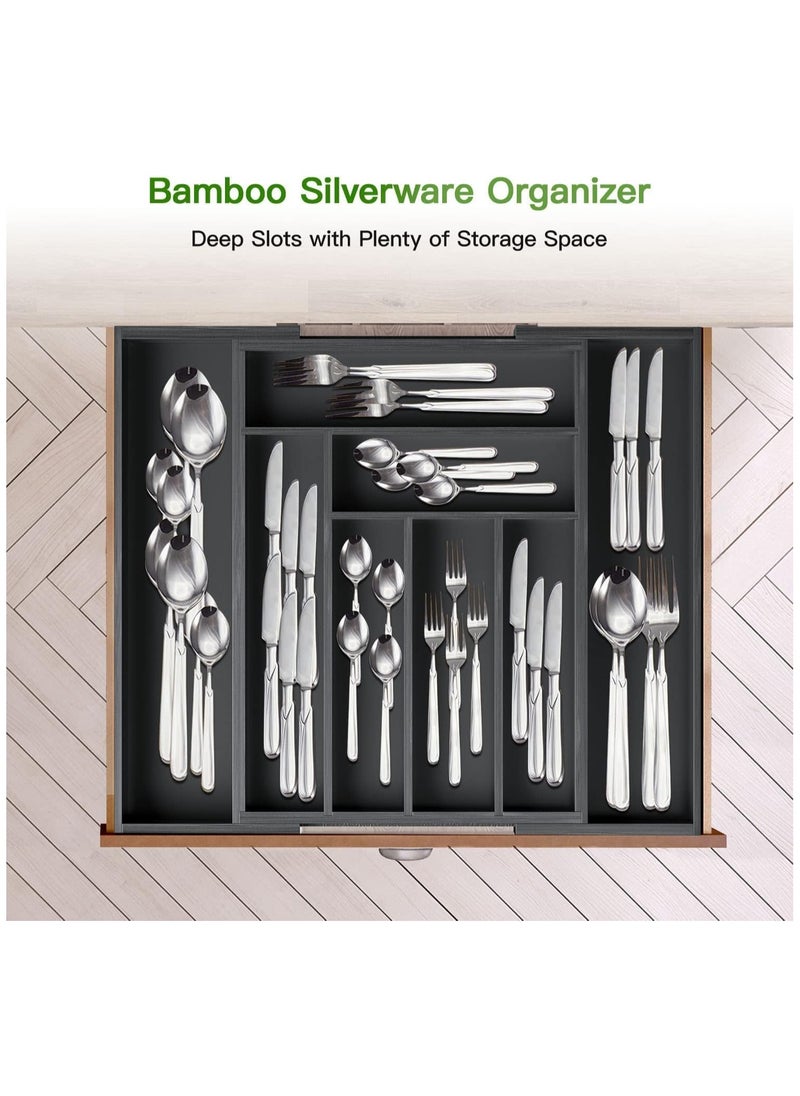 TYCOM Bamboo Kitchen Drawer Organizer, Expandable Cutlery Tray Utensil Silverware Holder, Drawer Dividers Flatware, Knives in Kitchen（50 * 43cm Black）  - Image 4