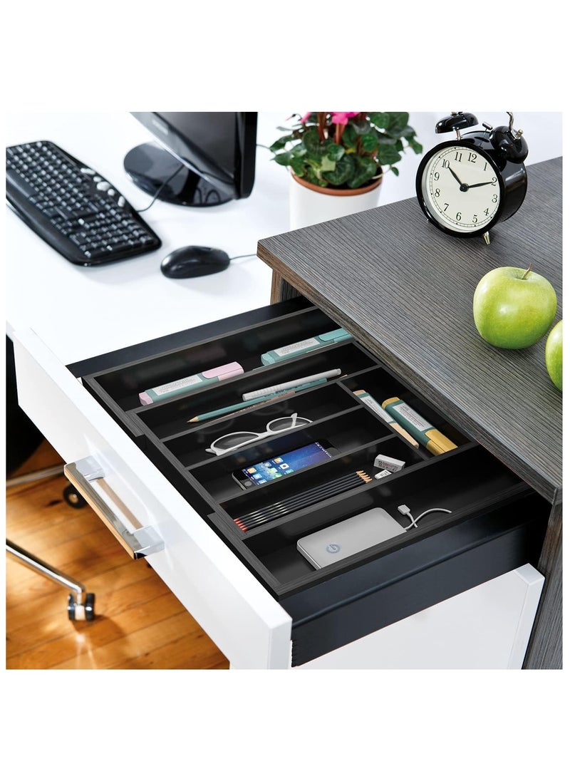 TYCOM - Bamboo Kitchen Drawer Organizer, Expandable Cutlery Tray Utensil Silverware Holder, Drawer Dividers Flatware, Knives in Kitchen（50 * 43cm Black） - Image 1
